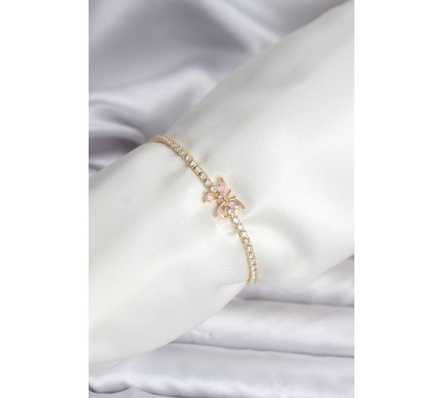 Kelebek Model Zirkon Taşlı Gold Renk Pirinç Su Yolu Kadın Bileklik - TJ-BB8102