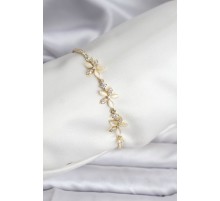 Çiçek Model Zirkon Taşlı Gold Renk Pirinç Su Yolu Kadın Bileklik - TJ-BB8112