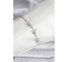 Çiçek Model Zirkon Taşlı Gümüş Renk Pirinç Su Yolu Kadın Bileklik - TJ-BB8113