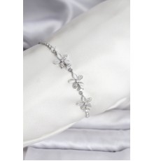 Çiçek Model Zirkon Taşlı Gümüş Renk Pirinç Su Yolu Kadın Bileklik - TJ-BB8113