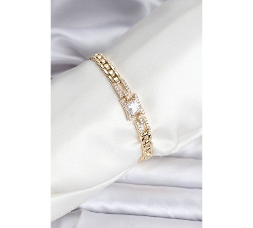 14K Gold Renk Kaplama Zirkon Kare Taşlı CM Kadın Bileklik - TJ-BB8118