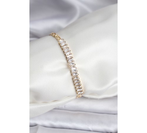 14K Gold Renk Kaplama Zirkon Taşlı Baget Model CM Kadın Bileklik - TJ-BB8126