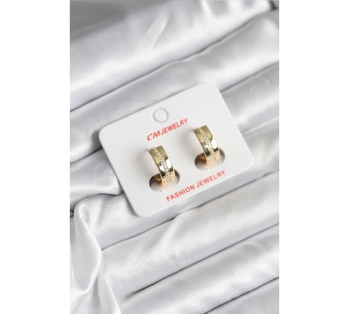 14K Gold Renk Kaplama Zirkon Taşlı Halka Model CM Kadın Küpe - TJ-BKP11410