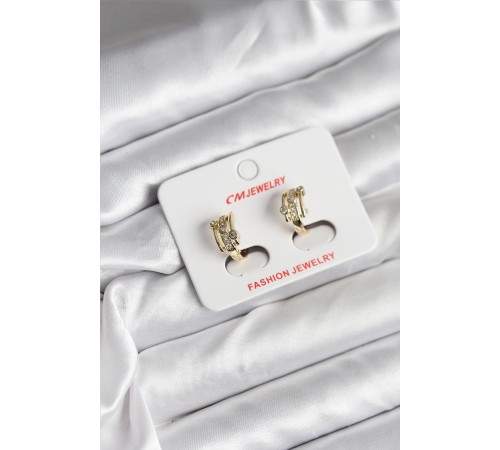 14K Gold Renk Kaplama Yarım Halka Zirkon Taşlı CM Kadın Küpe - TJ-BKP11417