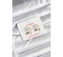 14K Gold Renk Kaplama Kutup Yıldız Zirkon Taşlı CM Kadın Küpe - TJ-BKP11427