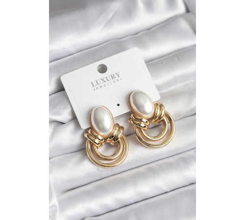 Pirinç Gold Renk İncili Vintage Kadın Küpe - TJ-BKP11438