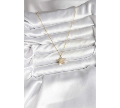 Pirinç Gold Renk Zincirli Yıldızlı Model Kadın Kolye - TJ-BKO10751