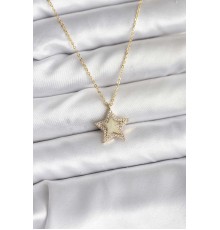 Pirinç Gold Renk Zincirli Yıldızlı Model Kadın Kolye - TJ-BKO10751