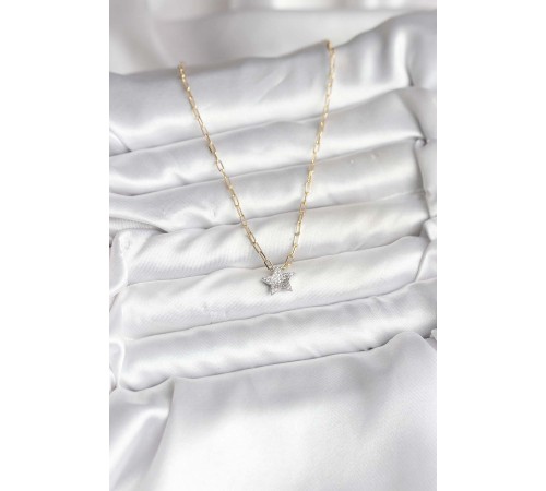 Pirinç Gold Renk Zincirli Zirkon Taşlı Minimal Yıldız Model Kadın Kolye - TJ-BKO10752