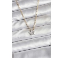 Pirinç Gold Renk Zincirli Zirkon Taşlı Minimal Yıldız Model Kadın Kolye - TJ-BKO10752
