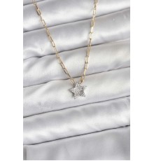 Pirinç Gold Renk Zincirli Zirkon Taşlı Minimal Yıldız Model Kadın Kolye - TJ-BKO10752