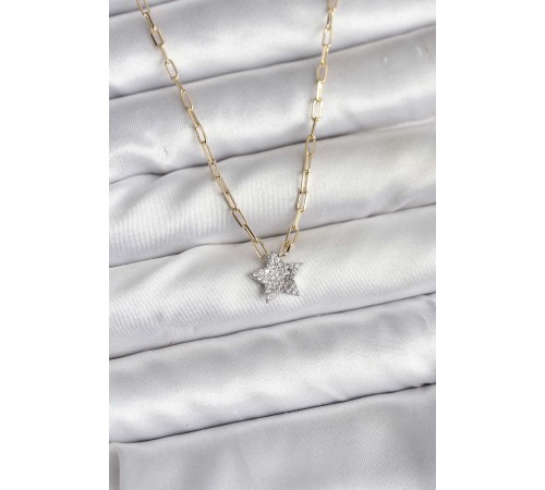 Pirinç Gold Renk Zincirli Zirkon Taşlı Minimal Yıldız Model Kadın Kolye - TJ-BKO10752