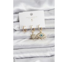 Göz Model Gold Renk Pirinç 3'lü Kadın Küpe Seti - TJ-BKP11439