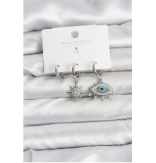 Göz Model Gümüş Renk Pirinç 3'lü Kadın Küpe Seti - TJ-BKP11440