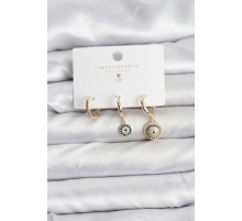 Nazar Model Gold Renk Pirinç 3'lü Kadın Küpe Seti - TJ-BKP11441