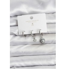 Nazar Model Gümüş Renk Pirinç 3'lü Kadın Küpe Seti - TJ-BKP11442