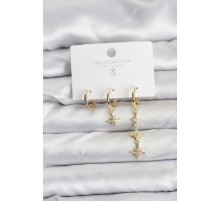 Kutup Yıldızı Model Gold Renk Pirinç 3'lü Kadın Küpe Seti - TJ-BKP11443