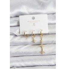 Kutup Yıldızı Model Gold Renk Pirinç 3'lü Kadın Küpe Seti - TJ-BKP11443