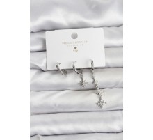 Kutup Yıldızı Model Gümüş Renk Pirinç 3'lü Kadın Küpe Seti - TJ-BKP11444