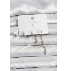 Kutup Yıldızı Model Gümüş Renk Pirinç 3'lü Kadın Küpe Seti - TJ-BKP11444