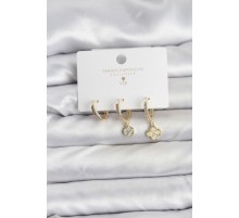 Pirinç Gold Renk Yonca Model 3'lü Kadın Küpe Seti - TJ-BKP11445