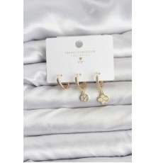 Pirinç Gold Renk Yonca Model 3'lü Kadın Küpe Seti - TJ-BKP11445