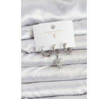 Pirinç Gümüş Renk Kutup Yıldızı Model 3'lü Kadın Küpe Seti - TJ-BKP11448