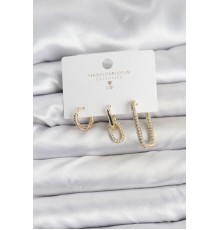 Gold Renk Zirkon Taşlı 3'lü Kadın Küpe Seti - TJ-BKP11449