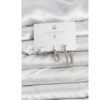 Gümüş Renk Zirkon Taşlı 3'lü Kadın Küpe Seti - TJ-BKP11450