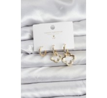 Yonca Model Gold Renk Pirinç 3'lü Kadın Küpe Seti - TJ-BKP11451
