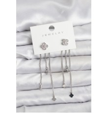 Pirinç Gümüş Renk Yonca Model Sallantılı Kadın Küpe - TJ-BKP11454