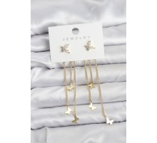 Kelebek Model Gold Renk Pirinç Sallantılı Kadın Küpe - TJ-BKP11457
