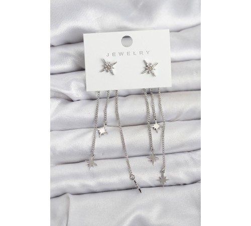 Kutup Yıldızı Model Gümüş Renk Pirinç Sallantılı Kadın Küpe - TJ-BKP11458