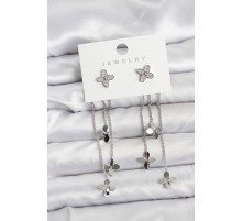 Lotus Model Gümüş Renk Pirinç Sallantılı Kadın Küpe - TJ-BKP11460