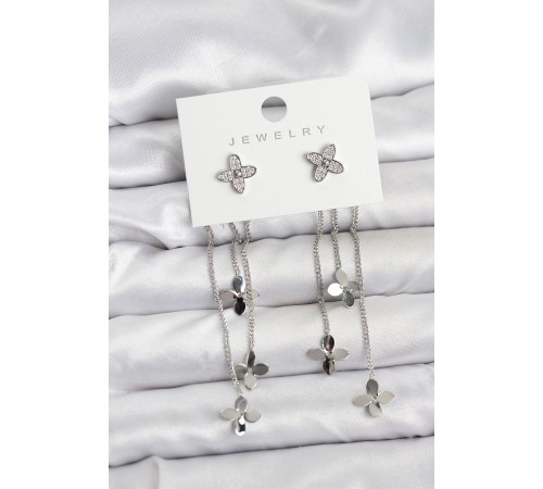 Lotus Model Gümüş Renk Pirinç Sallantılı Kadın Küpe - TJ-BKP11460