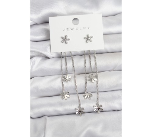 Papatya Model Gümüş Renk Pirinç Sallantılı Kadın Küpe - TJ-BKP11466