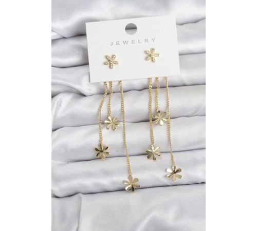 Papatya Model Gold Renk Pirinç Sallantılı Kadın Küpe - TJ-BKP11467