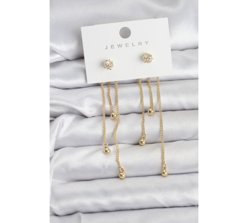 Topçuk Model Gold Renk Pirinç Sallantılı Kadın Küpe Seti - TJ-BKP11469