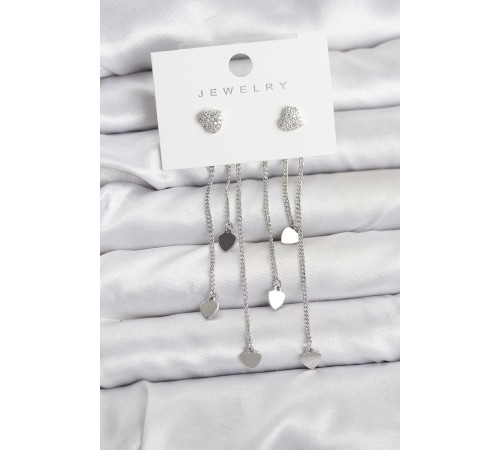 Kalp Model Gümüş Renk Pirinç Sallantılı Kadın Küpe - TJ-BKP11470