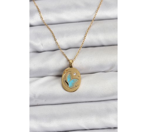 316L Çelik Zincir Gold Renk Kelebek Figür Kadın Kolye - TJ-BKO10755