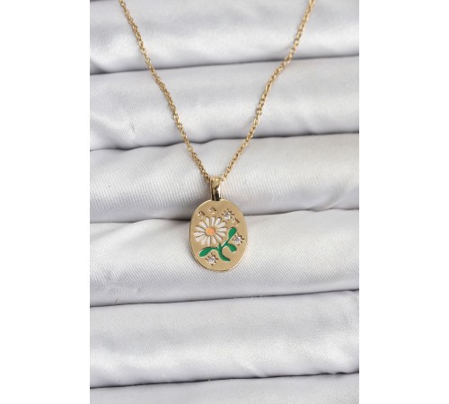 316L Çelik Zincir Papatya Figürlü Kadın Kolye - TJ-BKO10756