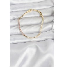 Pembe ve Beyaz Zirkon Taşlı Gold Renk Su Yolu Kadın Bileklik - TJ-BB8150
