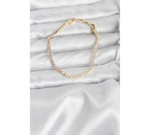 Pembe ve Beyaz Zirkon Taşlı Gold Renk Su Yolu Kadın Bileklik - TJ-BB8150