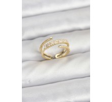 Pirinç Gold Renk Sıralı Baget Zirkon Taşlı Kadın Yüzük - TJ-BYK3911