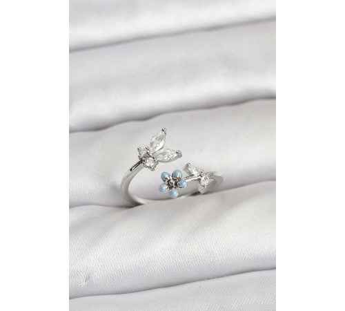 Pirinç Gümüş Renk Kelebek Model Kadın Yüzük - TJ-BYK3914