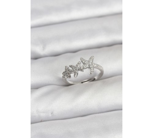 Pirinç Yıldız Model Gümüş Renk Kadın Yüzük - TJ-BYK3916