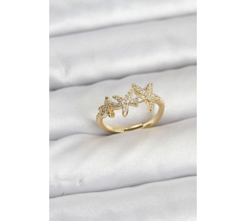 Pirinç Yıldız Model Gold Renk Kadın Yüzük - TJ-BYK3917