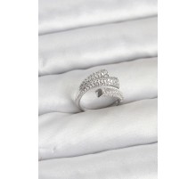 Gümüş Renk Zirkon Taşlı Pirinç Kadın Yüzük - TJ-BYK3918