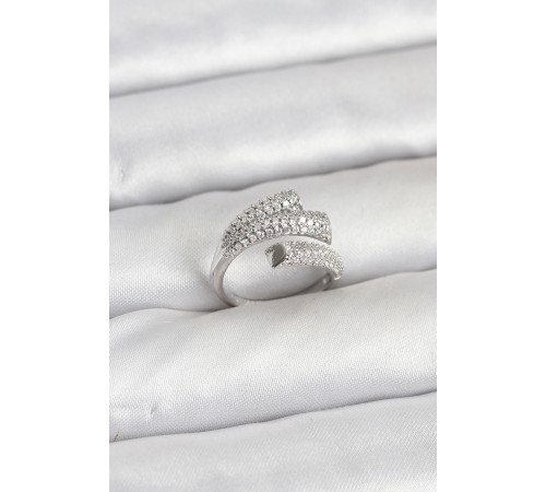 Gümüş Renk Zirkon Taşlı Pirinç Kadın Yüzük - TJ-BYK3918