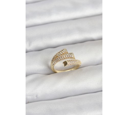 Gold Renk Zirkon Taşlı Pirinç Kadın Yüzük - TJ-BYK3919